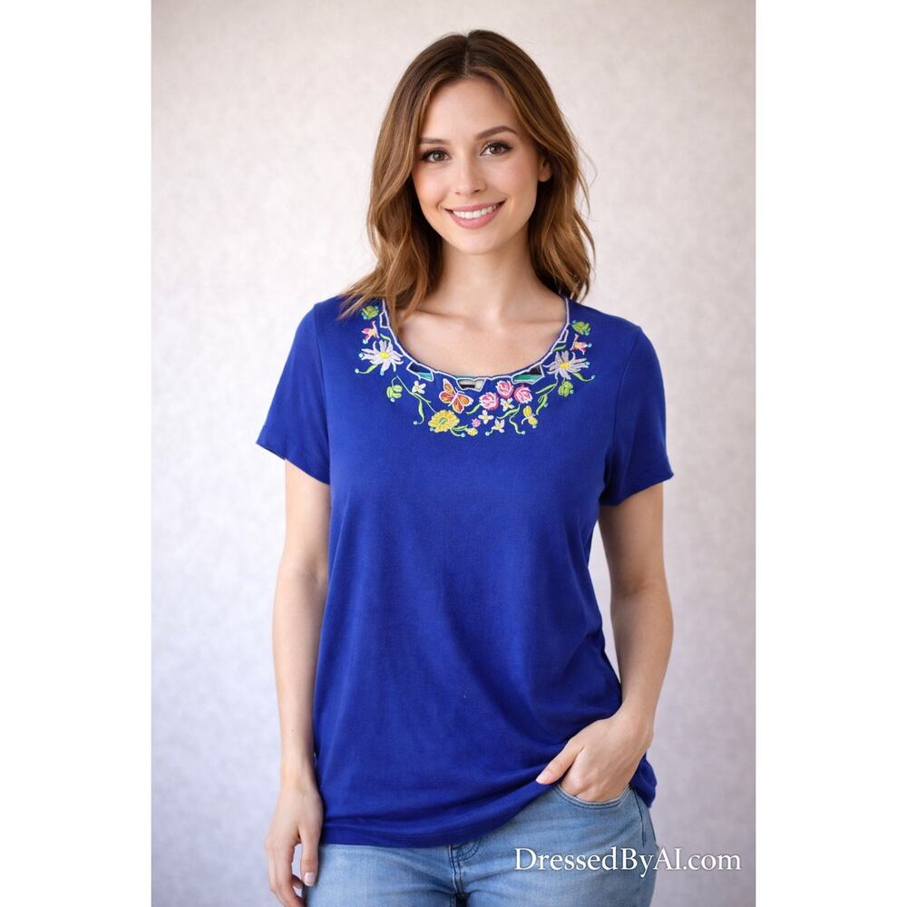 Adrian Delafield Womens Embroidered Cotton blend Approx sz Med Boho Cottagecore